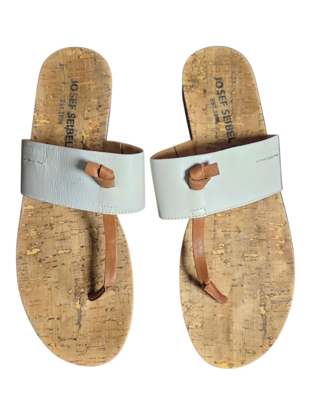 Josef Seibel White Leather Cork Sandals Size 6